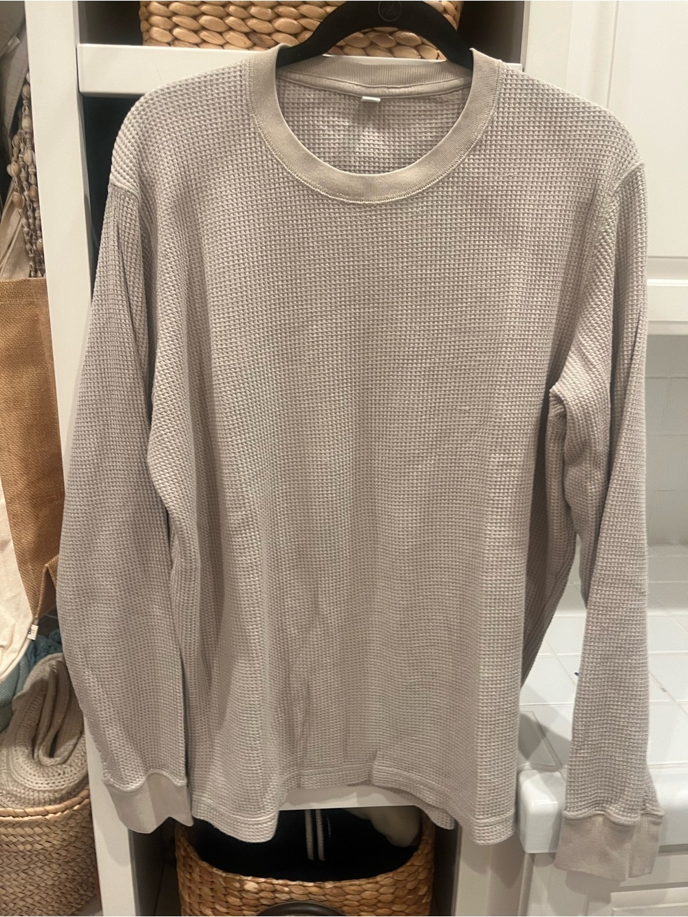Uniqlo Waffle Knit Long Sleeve Top in Light Taupe